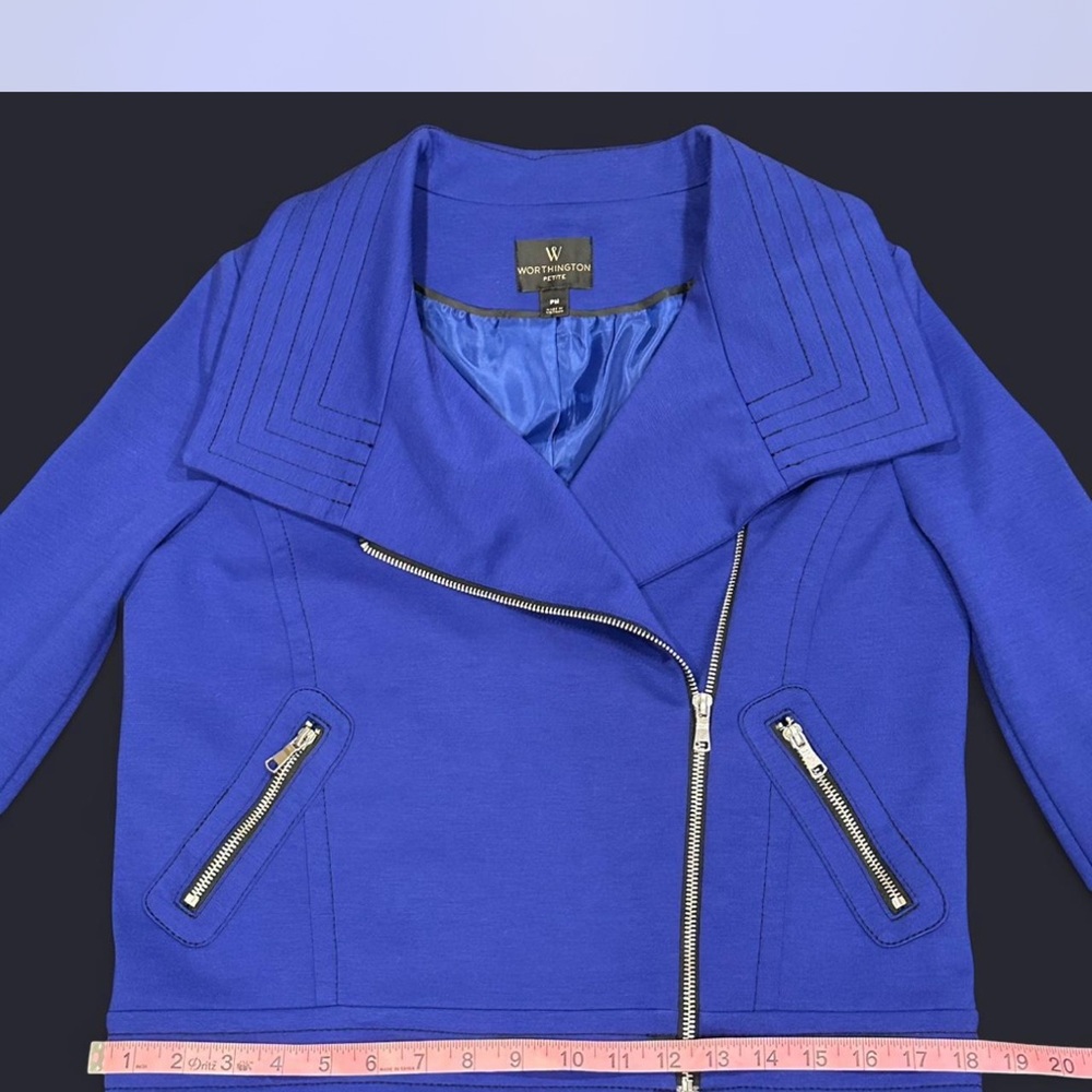 Worthington Royal Blue Moto jacket women’s size Petite Medium - Picture 6 of 7